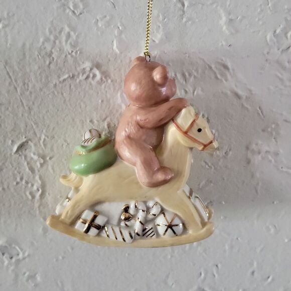 VINTAGE ✨️ Mikasa Bear on Rocking Horse Ornament - Picture 2 of 4